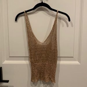 Rose gold metallic mesh tank top
